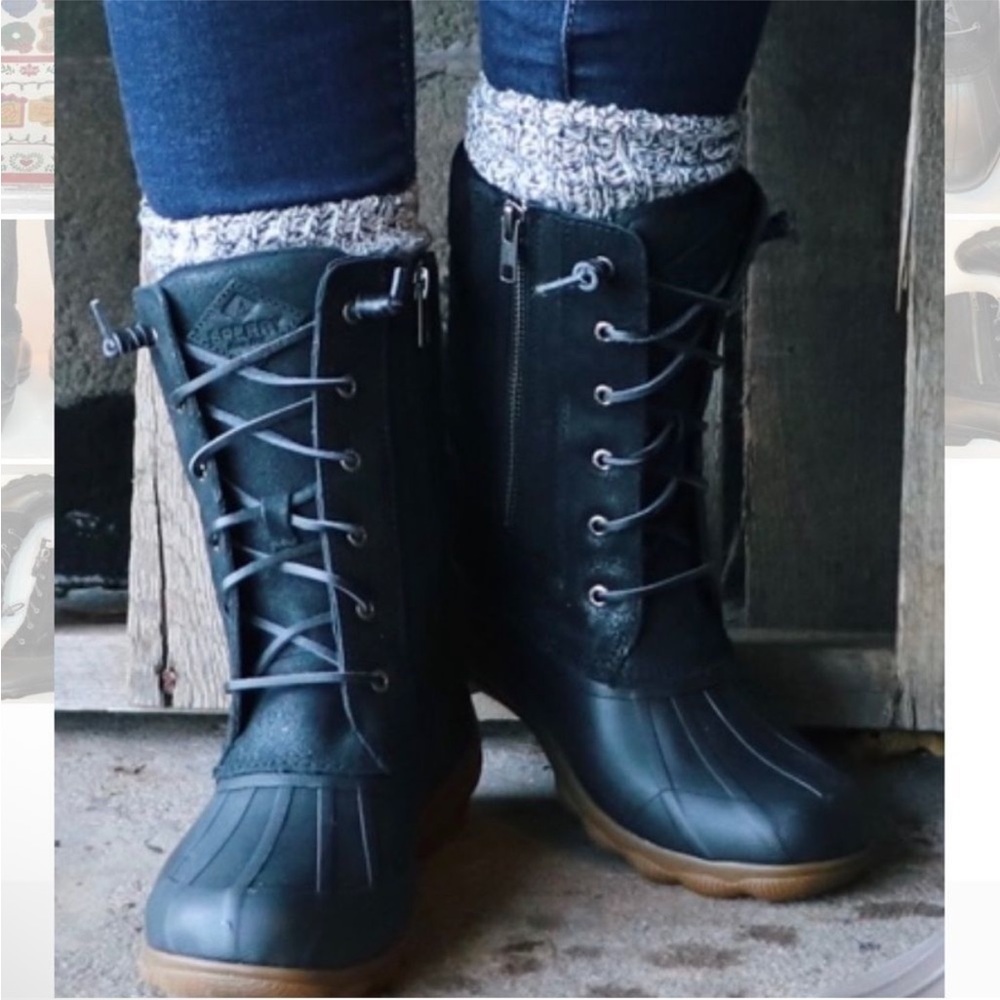 Sperry Syren Misty Black Duck Boot Side Zippers Size 9
